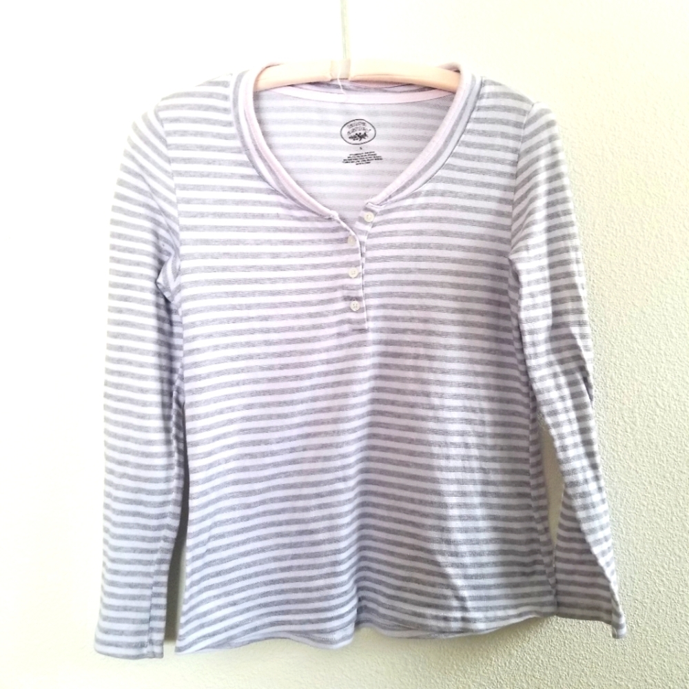 Laura Ashley pajama top striped partial button-front S